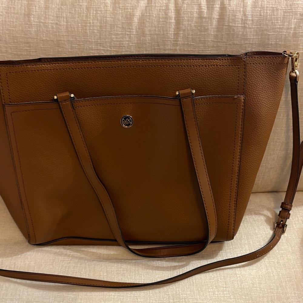 Michael Kors Cognac Pebbled Leather Tote with Crossbody Strap